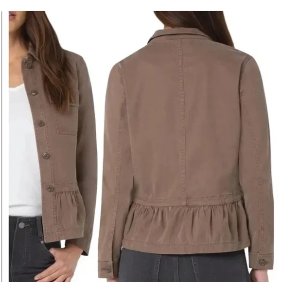 Liverpool Peplum Cargo Utility Jacket Ruffle Peplum Hem Size Small Toffee Brown - Picture 14 of 15